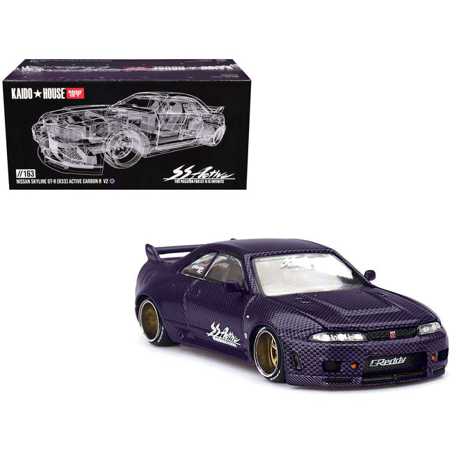 Nissan Skyline GT-R (R33) "Active Carbon R V2" RHD (Right Hand Drive) Purple Carbon (Designed by Jun Imai) "Kaido House" Special 1/64 Diecast Model Car by Mini GT-Mini GT-ModelCars.com