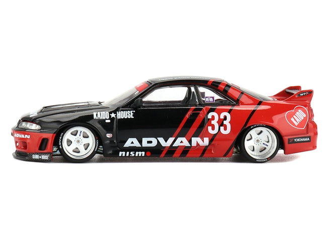 Nissan Skyline GT-R (R33) "Kaido Works" RHD (Right Hand Drive) 33 "ADVAN" Black and Red (Designed by Jun Imai) "Kaido House" Special 1/64 Diecast Model Car by Mini GT-Mini GT-ModelCars.com