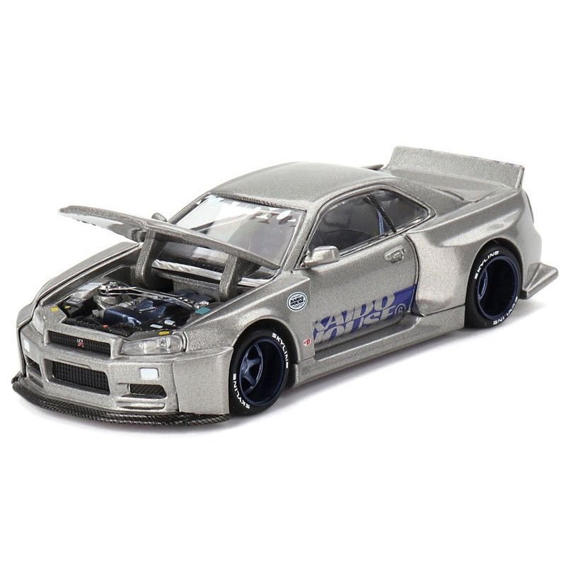 Nissan Skyline GT-R (R34) "Kaido Works Shinjuku V1" RHD (Right Hand Drive) Silver Metallic (Designed by Jun Imai) "Kaido House" Special 1/64 Diecast Model Car by Mini GT-Mini GT-ModelCars.com