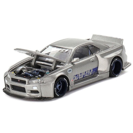 Nissan Skyline GT-R (R34) "Kaido Works Shinjuku V1" RHD (Right Hand Drive) Silver Metallic (Designed by Jun Imai) "Kaido House" Special 1/64 Diecast Model Car by Mini GT-Mini GT-ModelCars.com