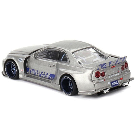Nissan Skyline GT-R (R34) "Kaido Works Shinjuku V1" RHD (Right Hand Drive) Silver Metallic (Designed by Jun Imai) "Kaido House" Special 1/64 Diecast Model Car by Mini GT-Mini GT-ModelCars.com