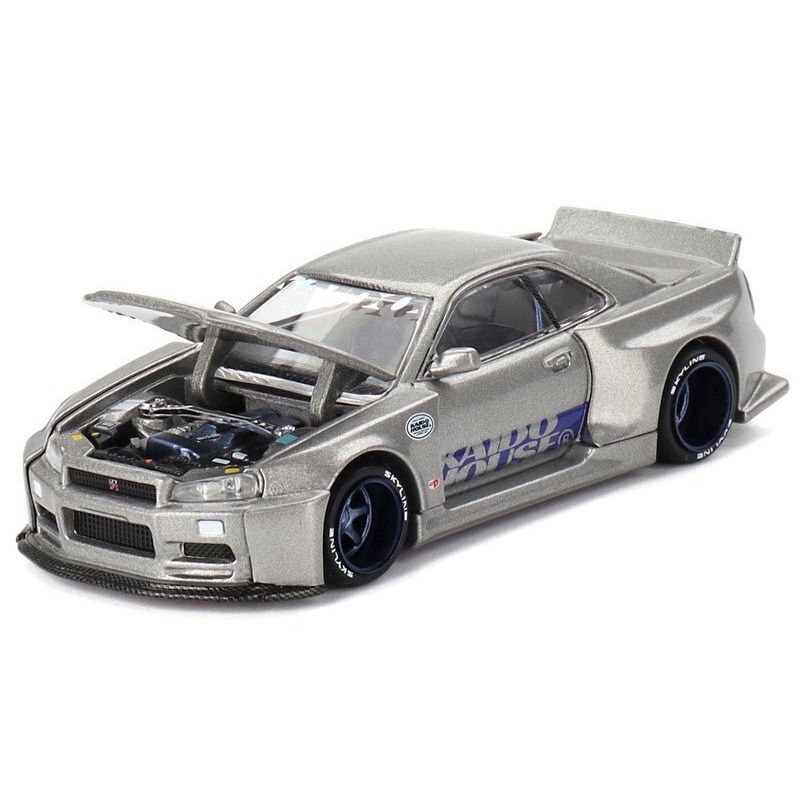 Nissan Skyline GT - R (R34) "Kaido Works Shinjuku V1" RHD (Right Hand Drive) Silver Metallic (Designed by Jun Imai) "Kaido House" Special 1/64 Diecast Model Car by Mini GT - Mini GT - ModelCars.com
