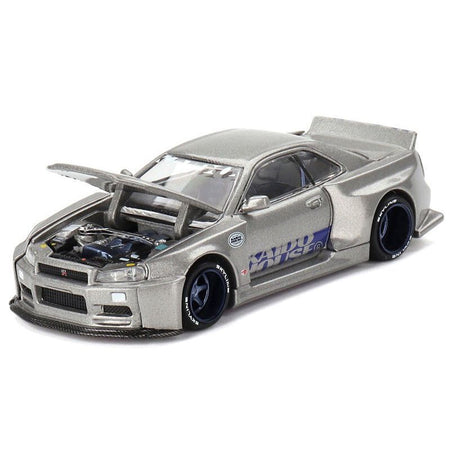 Nissan Skyline GT - R (R34) "Kaido Works Shinjuku V1" RHD (Right Hand Drive) Silver Metallic (Designed by Jun Imai) "Kaido House" Special 1/64 Diecast Model Car by Mini GT - Mini GT - ModelCars.com