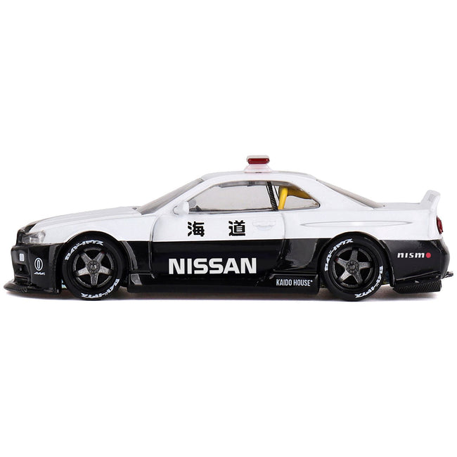 Nissan Skyline GT-R (R34) "Kaido Works (V2 Aero)" RHD (Right Hand Drive) Black and White "Japan Police" (Designed by Jun Imai) "Kaido House" Special 1/64 Diecast Model Car by Mini GT-Mini GT-ModelCars.com