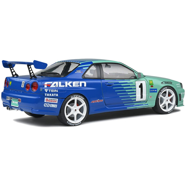 Nissan Skyline GT - R (R34) RHD (Right Hand Drive) 1 Hironori Takeuchi - Yuji Tachikawa "Falken" JGTC (Japan Grand Touring Championship) (2001) "Competition" Series 1/18 Diecast Model Car by Solido - Solido - ModelCars.com