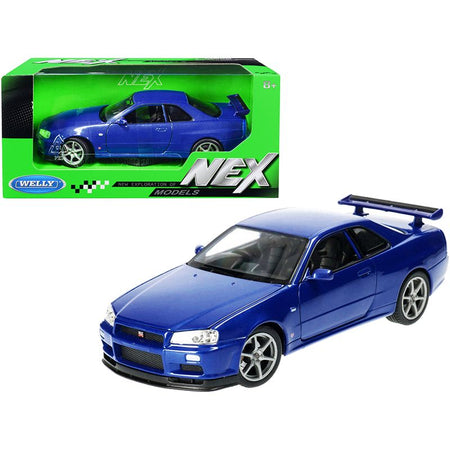 Nissan Skyline GT-R (R34) RHD (Right Hand Drive) Blue Metallic "NEX Models" 1/24 Diecast Model Car by Welly-Welly-ModelCars.com