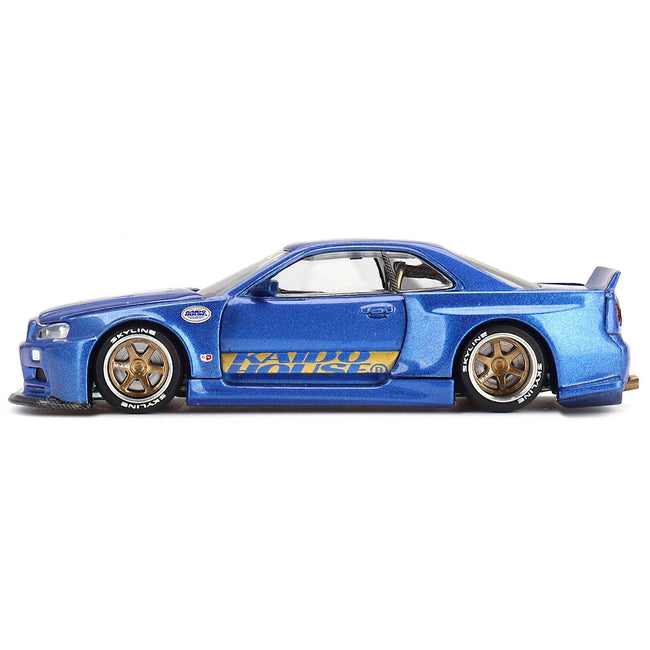 Nissan Skyline GT - R (R34) "SHINJUKU V2 Aero" RHD (Right Hand Drive) Blue Metallic (Designed by Jun Imai) "Kaido House" Special 1/64 Diecast Model Car by Mini GT - Mini GT - ModelCars.com