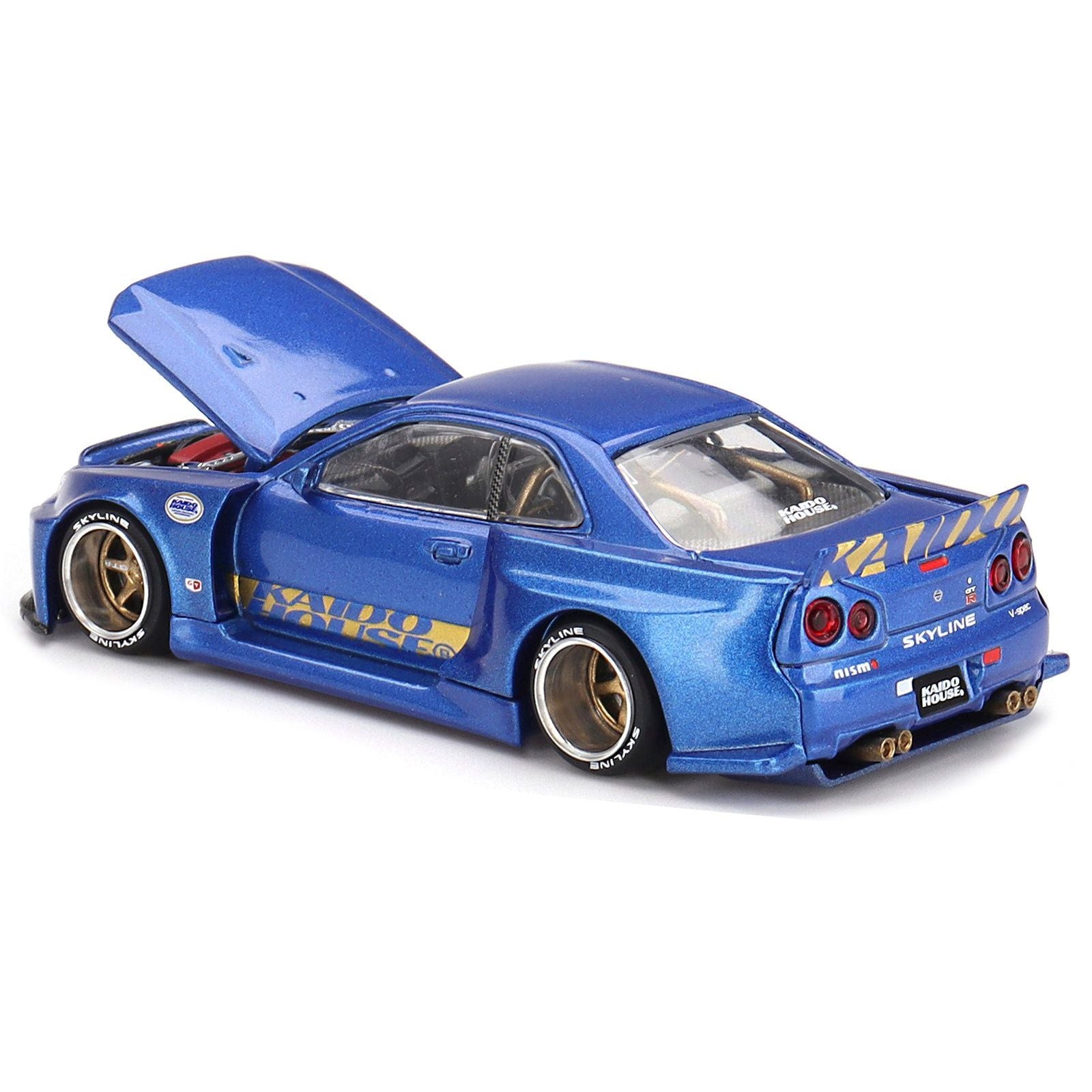 Nissan Skyline GT - R (R34) "SHINJUKU V2 Aero" RHD (Right Hand Drive) Blue Metallic (Designed by Jun Imai) "Kaido House" Special 1/64 Diecast Model Car by Mini GT - Mini GT - ModelCars.com