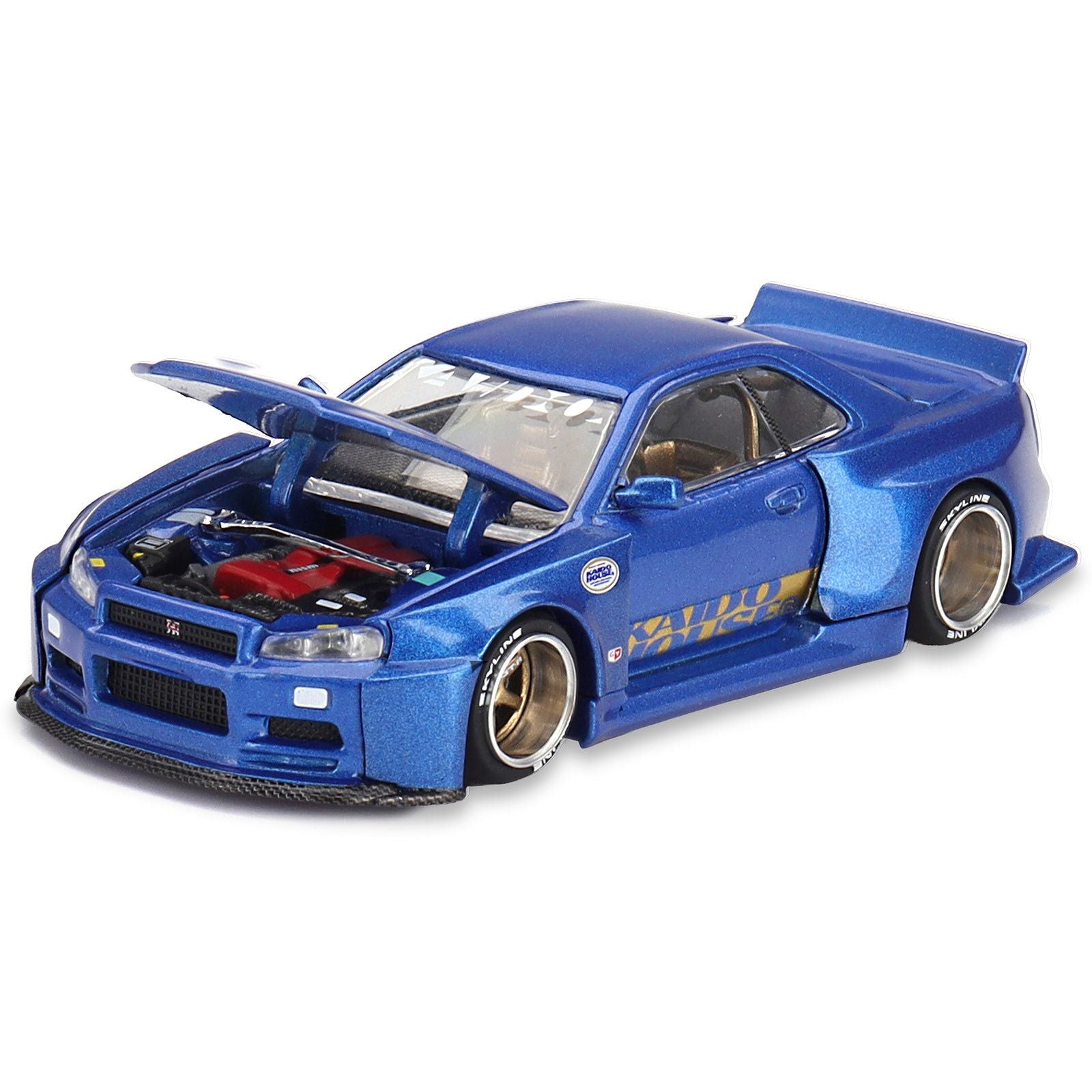 Nissan Skyline GT - R (R34) "SHINJUKU V2 Aero" RHD (Right Hand Drive) Blue Metallic (Designed by Jun Imai) "Kaido House" Special 1/64 Diecast Model Car by Mini GT - Mini GT - ModelCars.com