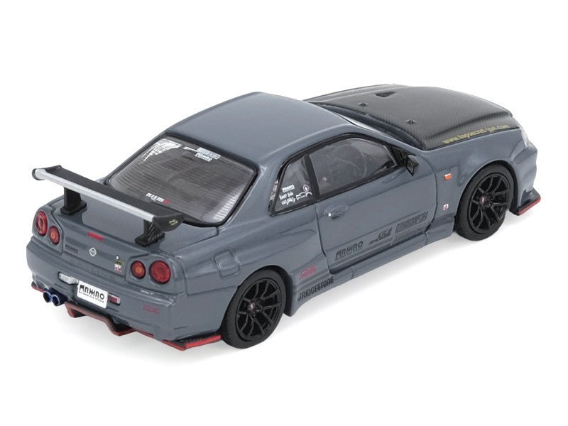 Nissan Skyline GT-R (R34) "Top Secret" RHD (Right Hand Drive) Stealth Gray with Carbon Hood "GTSHOW 2025 Event Edition" 1/64 Diecast Model Car by Inno Models-Inno Models-ModelCars.com