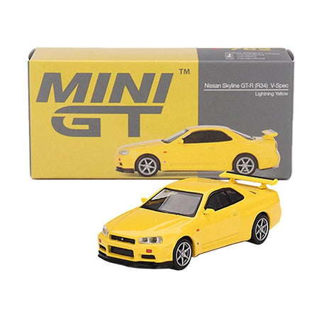 Nissan Skyline GT-R (R34) V-Spec RHD (Right Hand Drive) Lightning Yellow Limited Edition to 7920 pieces Worldwide 1/64 Diecast Model Car by Mini GT-Mini GT-ModelCars.com