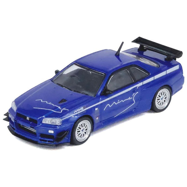 Nissan Skyline GT-R (R34) V-SPEC RHD (Right Hand Drive) "Tuned by Mine's" Blue Metallic 1/64 Diecast Model Car by Inno Models-Inno Models-ModelCars.com