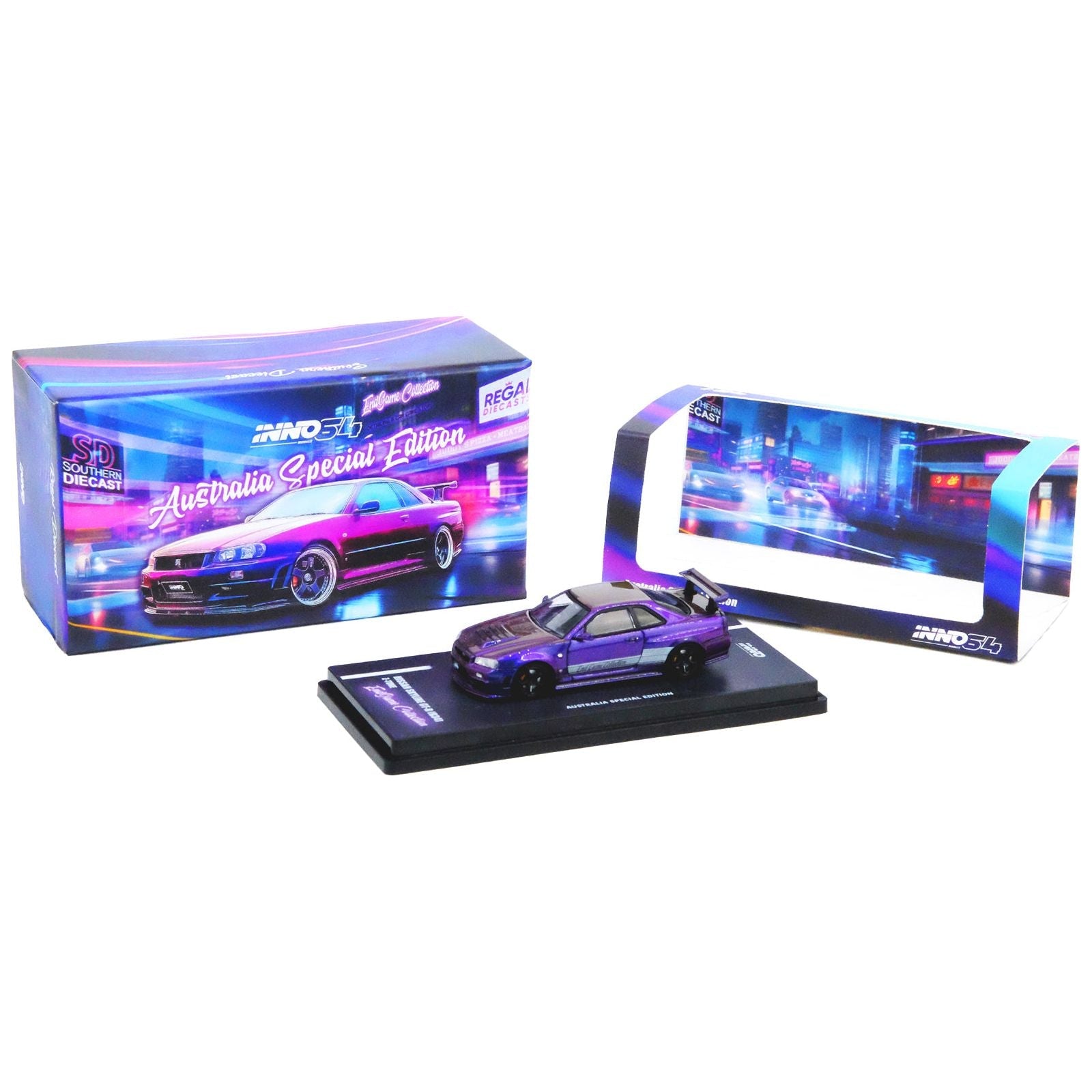 Nissan Skyline GT - R (R34) Z - Tune RHD (Right Hand Drive) Purple Metallic "EndGame Collection - Australia Special Edition" 1/64 Diecast Model Car by Inno Models - Inno Models - ModelCars.com