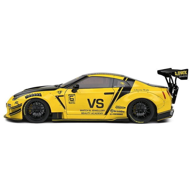 Nissan Skyline GT - R (R35) Liberty Walk Body Kit 2.0 RHD (Right Hand Drive) Yellow with Black Hood and Top 1/18 Diecast Model Car by Solido - Solido - ModelCars.com