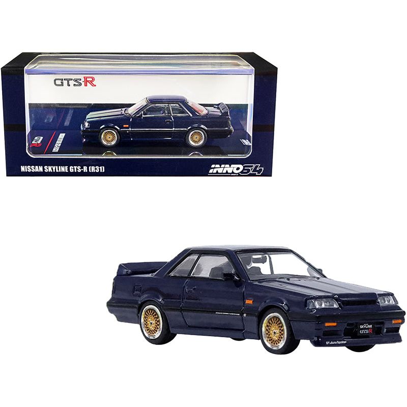 Nissan Skyline GTS-R (R31) RHD (Right Hand Drive) Dark Blue Metallic with Gold Wheels 1/64 Diecast Model Car by Inno Models-Inno Models-ModelCars.com