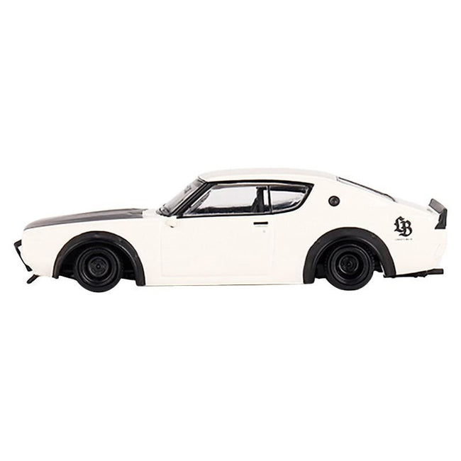 Nissan Skyline Kenmeri "Liberty Walk" RHD (Right Hand Drive) White with Matt Black Hood Limited Edition to 9600 pieces Worldwide 1/64 Diecast Model Car by Mini GT-Mini GT-ModelCars.com