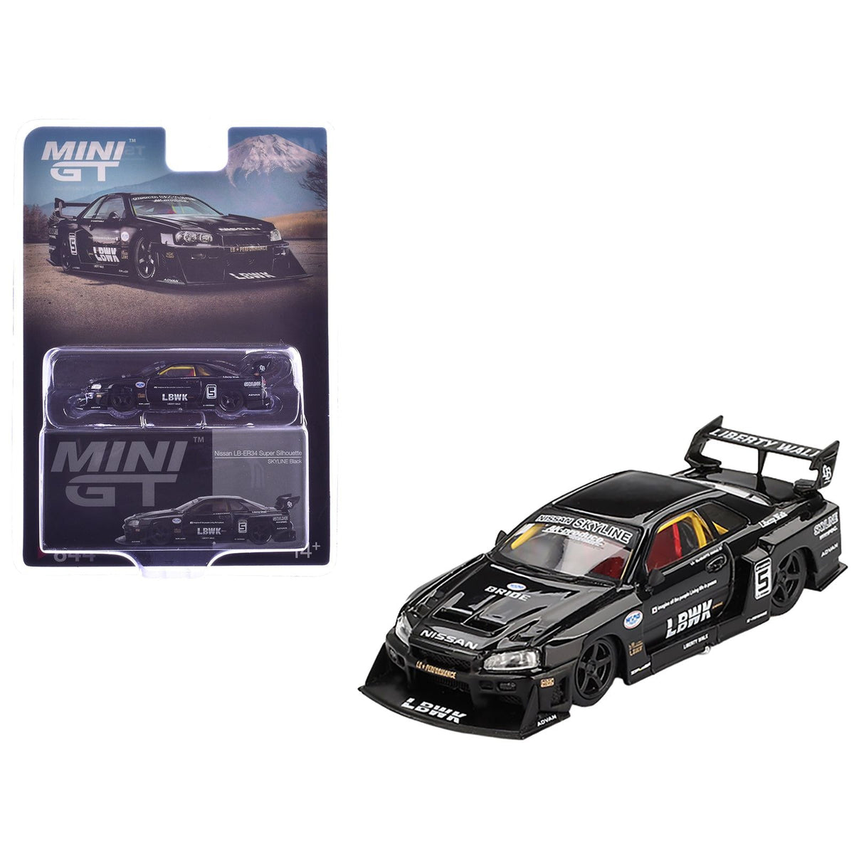 Nissan Skyline LB-ER34 Super Silhouette RHD (Right Hand Drive) #5 Black Limited Edition 1/64 Diecast Model Car by Mini GT-Mini GT-ModelCars.com