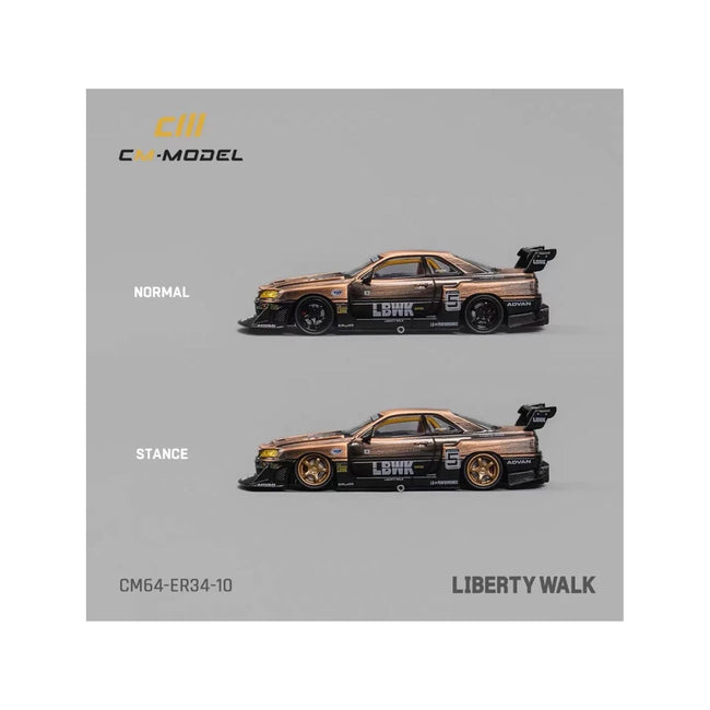 Nissan Skyline LB-ER34 "Super Silhouette" RHD (Right Hand Drive) #5 Brushed Bronze and Black with Extra Wheels 1/64 Diecast Model Car by CM Models-CM Models-ModelCars.com