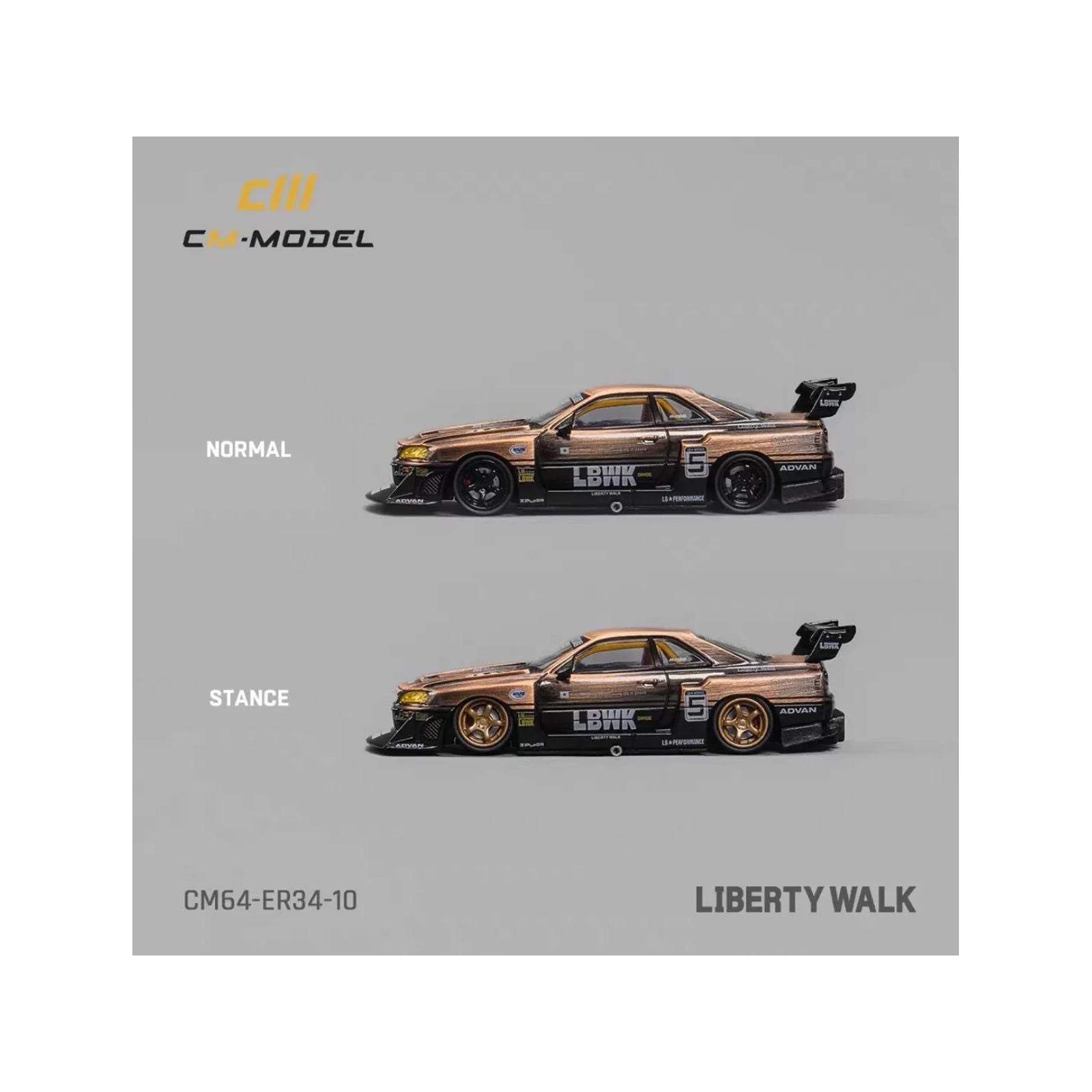 Nissan Skyline LB - ER34 "Super Silhouette" RHD (Right Hand Drive) 5 Brushed Bronze and Black with Extra Wheels 1/64 Diecast Model Car by CM Models - CM Models - ModelCars.com