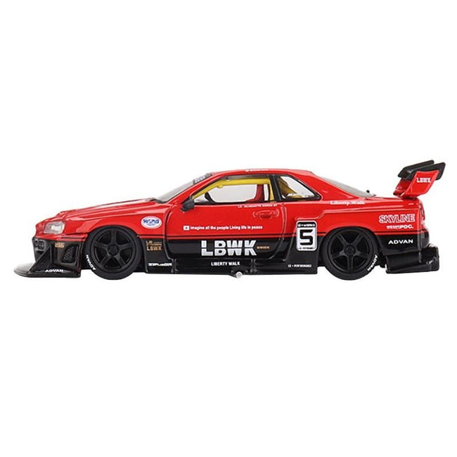 Nissan Skyline LB-ER34 Super Silhouette RHD (Right Hand Drive) #5 Red and Black Limited Edition 1/64 Diecast Model Car by Mini GT-Mini GT-ModelCars.com