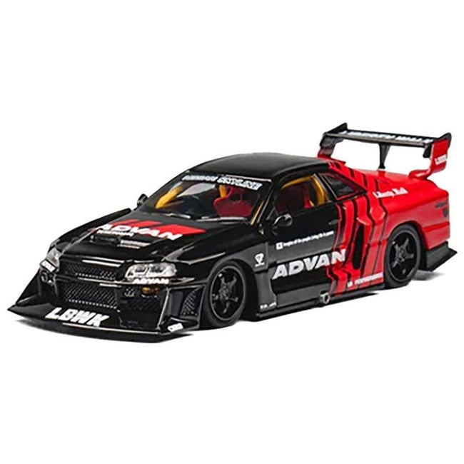 Nissan Skyline LB-ER34 "Super Silhouette" RHD (Right Hand Drive) "ADVAN" Black and Red with Extra Wheels 1/64 Diecast Model Car by CM Models-CM Models-ModelCars.com