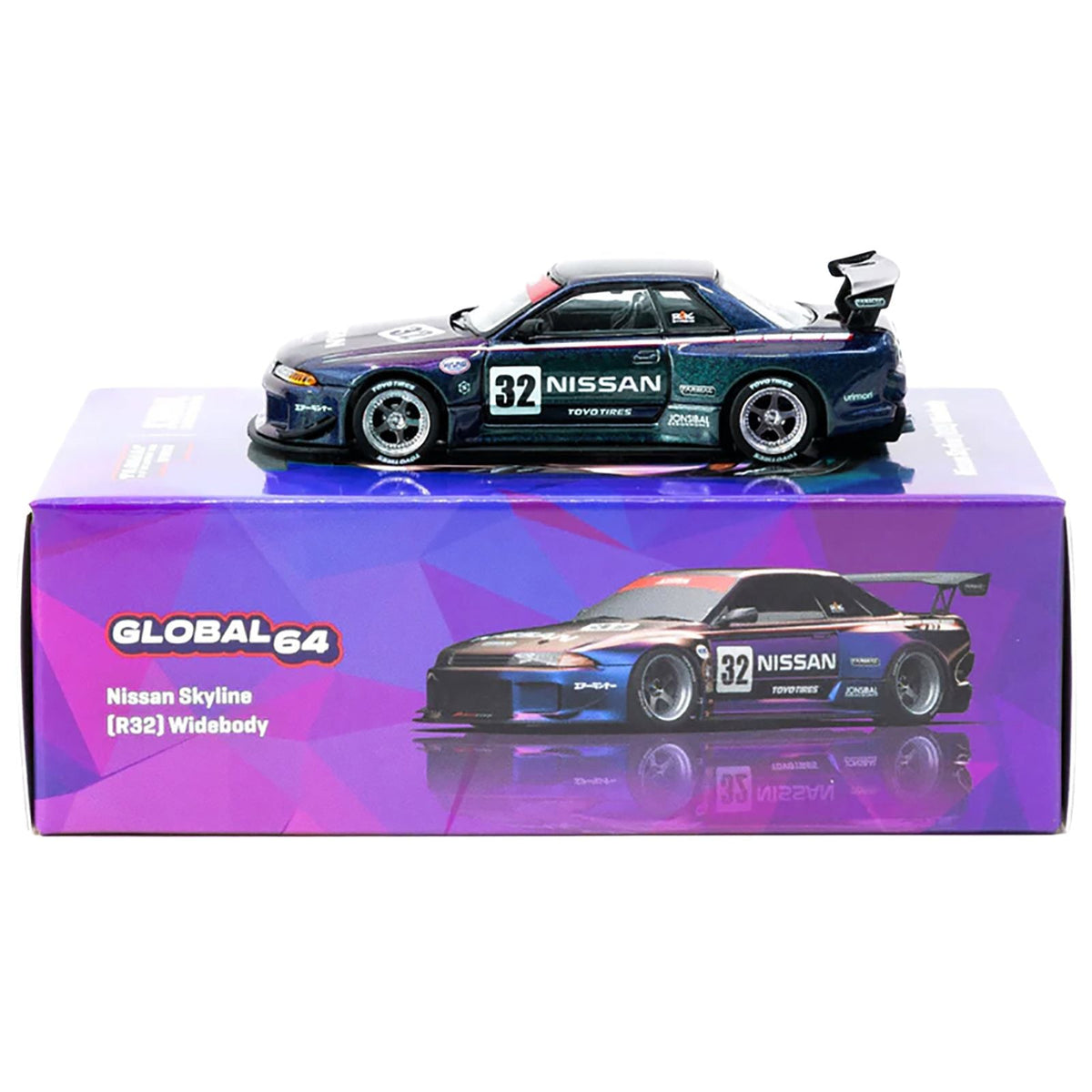 Nissan Skyline (R32) Widebody RHD (Right Hand Drive) #32 "Jonsibal Design Works" Midnight Purple Metallic "Global64" Series 1/64 Diecast Model by Tarmac Works-Tarmac Works-ModelCars.com