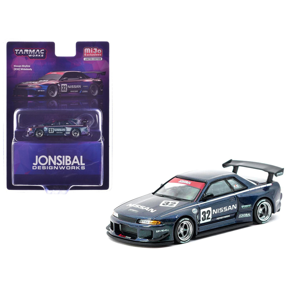 Nissan Skyline (R32) Widebody RHD (Right Hand Drive) #32 "Jonsibal Design Works" Midnight Purple Metallic "Global64" Series 1/64 Diecast Model by Tarmac Works-Tarmac Works-ModelCars.com