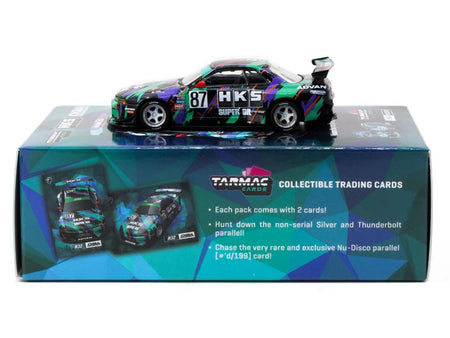 Nissan Skyline (R32) Widebody RHD (Right Hand Drive) 87 "HKS - Designed by Jon Sibal" Black with Graphics with Tarmac Cards "Global64" Series 1/64 Diecast Model Car by Tarmac Works-Tarmac Works-ModelCars.com