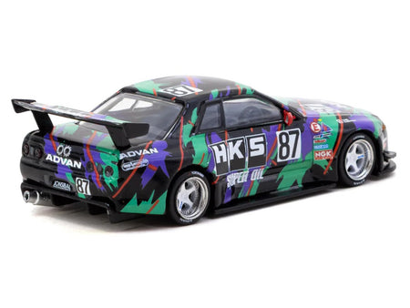 Nissan Skyline (R32) Widebody RHD (Right Hand Drive) 87 "HKS - Designed by Jon Sibal" Black with Graphics with Tarmac Cards "Global64" Series 1/64 Diecast Model Car by Tarmac Works-Tarmac Works-ModelCars.com
