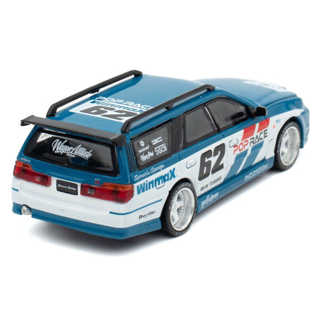 Nissan Stagea RHD (Right Hand Drive) #62 "Simon's Garage" Blue with White Sides 1/64 Diecast Model Car by Pop Race-Pop Race-ModelCars.com