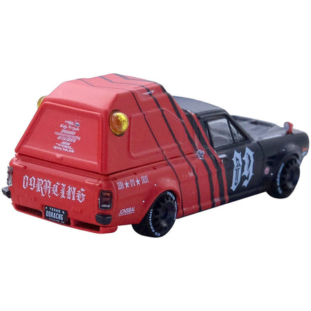 Nissan Sunny "Hakotora" Pickup Truck RHD (Right Hand Drive) 09 with Camper Shell Red and Black "09 Racing Decepcionez" with Keychain Gift 1/64 Diecast Model Car by Inno Models-Inno Models-ModelCars.com