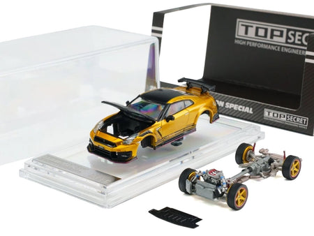 Nissan "Top Secret" GT-R (R35) RHD (Right Hand Drive) Gold Metallic with Carbon Hood and Top "Tokyo Auto Salon 2026" 1/64 Diecast Model Car by BM Creations-BM Creations-ModelCars.com