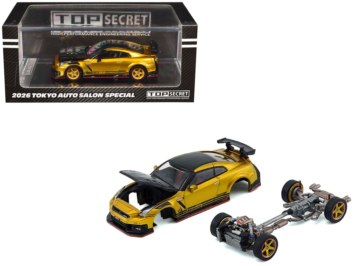 Nissan "Top Secret" GT-R (R35) RHD (Right Hand Drive) Gold Metallic with Carbon Hood and Top "Tokyo Auto Salon 2026" 1/64 Diecast Model Car by BM Creations-BM Creations-ModelCars.com