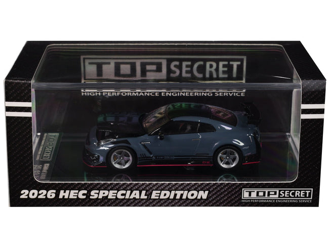 Nissan "Top Secret" GT-R (R35) RHD (Right Hand Drive) Stealth Gray with Carbon Hood and Top "Hobby Expo China 2026" 1/64 Diecast Model Car by BM Creations-BM Creations-ModelCars.com