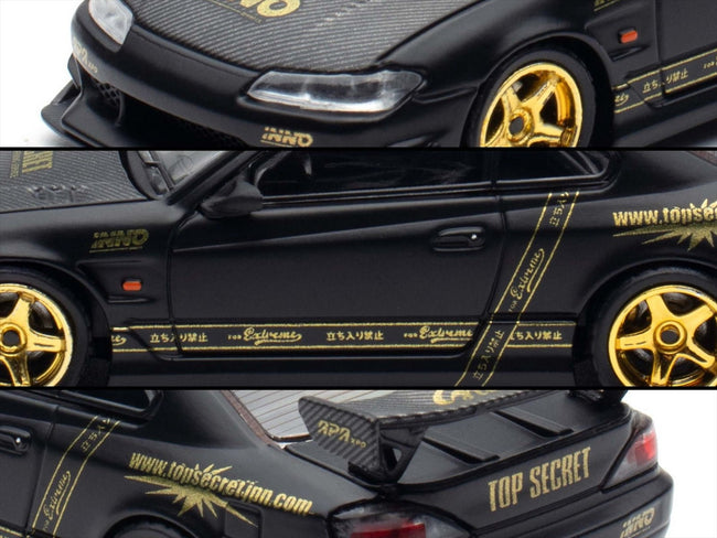 Nissan "Top Secret" Silvia (S15) RHD (Right Hand Drive) Matt Black with Carbon Hood "APA XPO 2025 Event Edition VIP Ticket Bundle" 1/64 Diecast Model Car by Inno Models-Inno Models-ModelCars.com