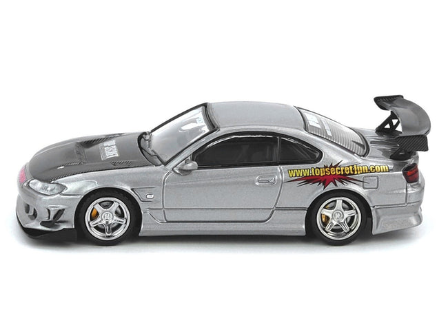 Nissan "Top Secret" Silvia (S15) RHD (Right Hand Drive) Silver Metallic with Carbon Hood 1/64 Diecast Model Car by Inno Models-Inno Models-ModelCars.com