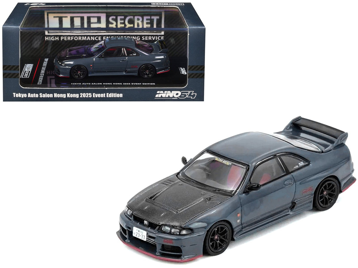 Nissan Top Secret Skyline GT-R (BCNR33) RHD (Right Hand Drive) Stealth Gray with Carbon Hood "Tokyo Auto Salon Hong Kong 2025 Event Edition" 1/64 Diecast Model Car by Inno Models-Inno Models-ModelCars.com