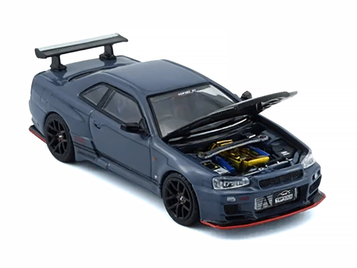 Nissan "Top Secret" Skyline GT-R (BNR34) RHD (Right Hand Drive) Stealth Gray with Carbon Hood "Tokyo Auto Salon 2026" 1/64 Diecast Model Car by BM Creations-BM Creations-ModelCars.com