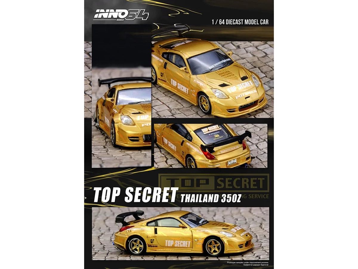 Nissan "Top Secret Thailand" 350Z RHD (Right Hand Drive) Gold Metallic with Graphics 1/64 Diecast Model Car by Inno Models-Inno Models-ModelCars.com