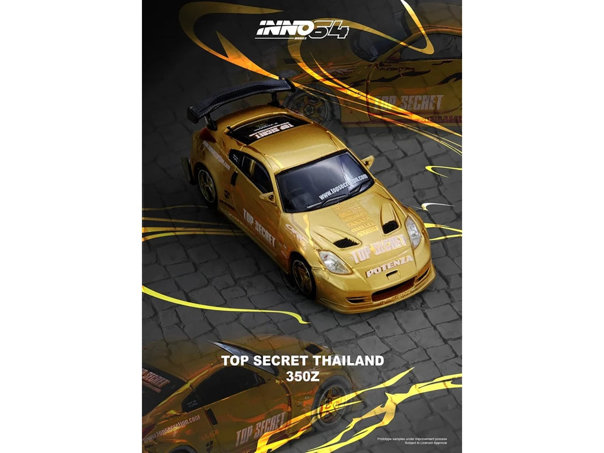 Nissan "Top Secret Thailand" 350Z RHD (Right Hand Drive) Gold Metallic with Graphics 1/64 Diecast Model Car by Inno Models-Inno Models-ModelCars.com