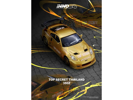 Nissan "Top Secret Thailand" 350Z RHD (Right Hand Drive) Gold Metallic with Graphics 1/64 Diecast Model Car by Inno Models-Inno Models-ModelCars.com