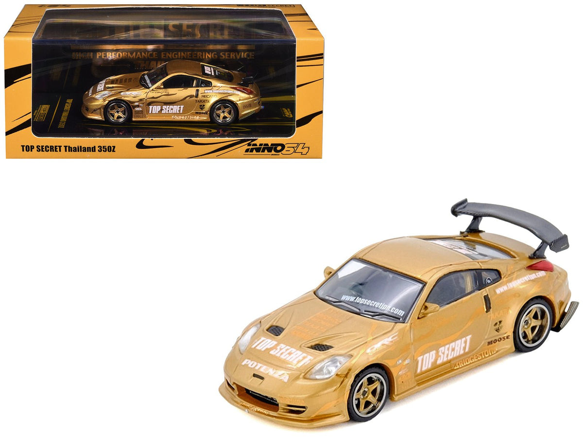 Nissan "Top Secret Thailand" 350Z RHD (Right Hand Drive) Gold Metallic with Graphics 1/64 Diecast Model Car by Inno Models-Inno Models-ModelCars.com