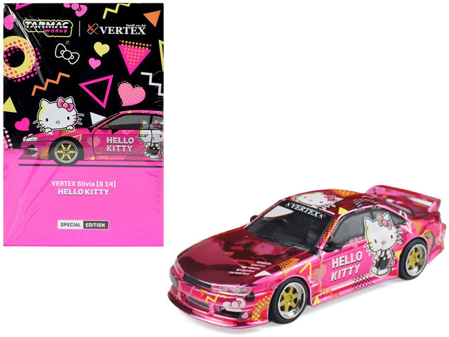 Nissan Vertex Silvia (S14) RHD (Right Hand Drive) "Hello Kitty" Pink Metallic with Graphics "Global64" Series 1/64 Diecast Model Car by Tarmac Works-Tarmac Works-ModelCars.com