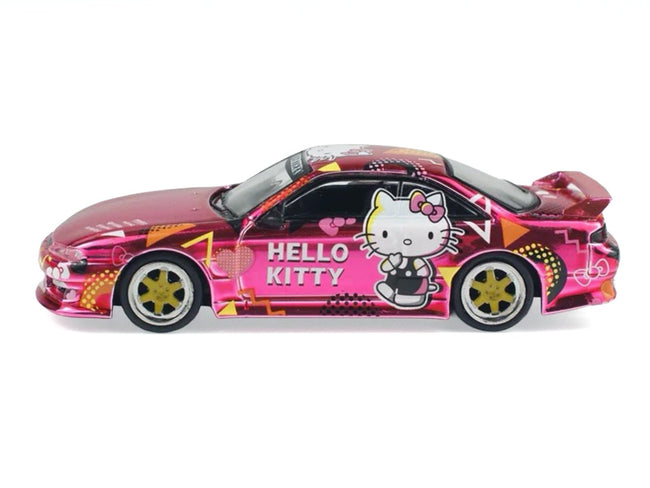 Nissan Vertex Silvia (S14) RHD (Right Hand Drive) "Hello Kitty" Pink Metallic with Graphics "Global64" Series 1/64 Diecast Model Car by Tarmac Works-Tarmac Works-ModelCars.com