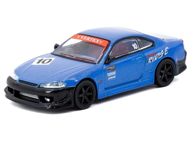 Nissan Vertex Silvia (S15) RHD (Right Hand Drive) #10 "Tarmac Works 10th Anniversary" Blue Metallic "Global64" 1/64 Diecast Model Car by Tarmac Works-Tarmac Works-ModelCars.com