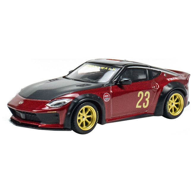 Nissan Z "LB Nation Works" #23 Gem Red Metallic with Black Top and Hood with CLDC Magazine Special Edition Issue 1/64 Diecast Model Car by Mini GT-Mini GT-ModelCars.com