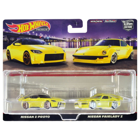 Nissan Z Proto Yellow with Black Top and Nissan Fairlady Z Yellow "Car Culture" Set of 2 Cars Diecast Model Cars by Hot Wheels-Hotwheels-ModelCars.com