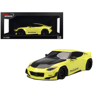 Nissan Z (RZ34) "Pandem" Ikazuchi Yellow with Matt Black Hood 1/18 Model Car by Top Speed