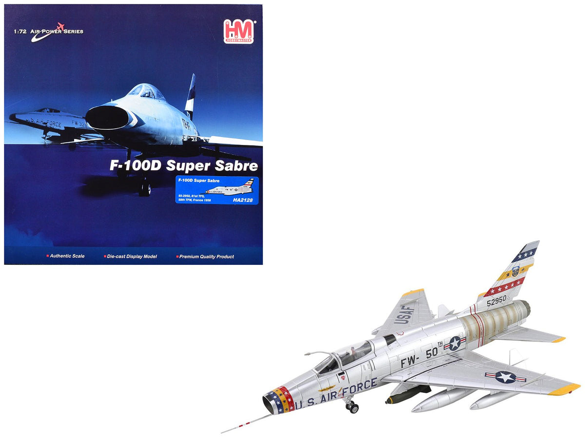 North American F-100D Super Sabre Fighter Aircraft "FW-871 81st TFS 50th TFW France" (1958) United States Air Force "Air Power Series" 1/72 Diecast Model by Hobby Master-Hobby Master-ModelCars.com
