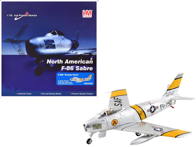 North American F-86E Sabre Fighter Aircraft "51-2752 Colonel George Andrew Davis Jr. 4th FIG 334th FIS" (1952) United States Air Force "Air Power Series" 1/72 Diecast Model by Hobby Master-Hobby Master-ModelCars.com